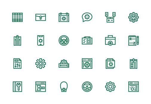 gestionar diseño íconos presentando 24 en grueso línea línea estilo vector