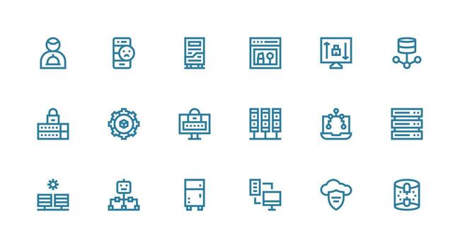Strong Stroke Line Icons from Server Set with 18 Vectors