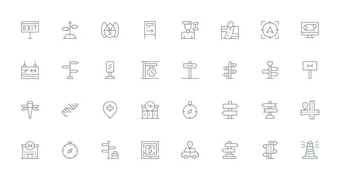 32 Icons for Wayfinding in Thin Line Format vector