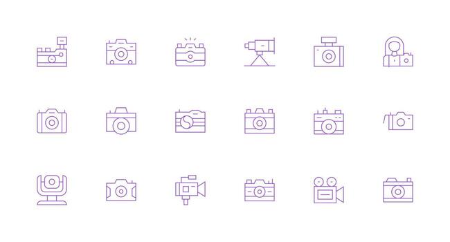 18 Minimal Line Icons for Digital Camera Graphics vector
