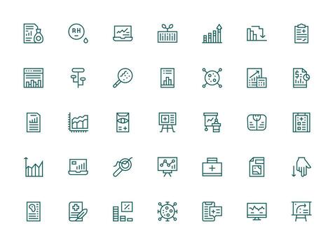 Chart Icon Set with 35 Regular Clean Line Graphics vector