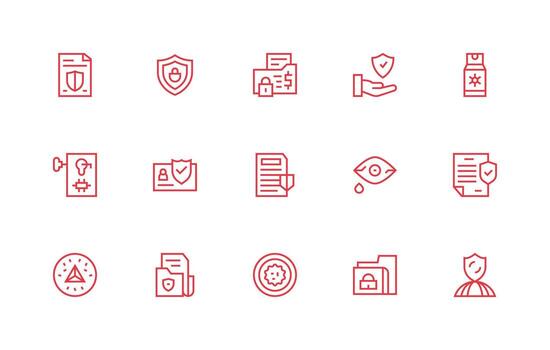 15 Icons for Protected Data in Regular Line Format vector