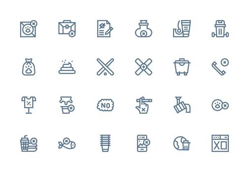 Refuse Icon Set with 24 Thick Line Line Graphics vector