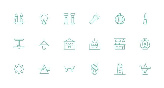 Illumination Icon Set with 18 Minimal Line Graphics vector