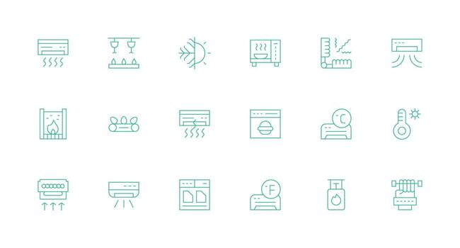 Heating Icon Set with 18 Minimal Line Graphics vector