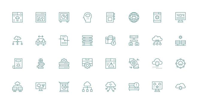 servidor conjunto con 32 Delgado línea íconos vector