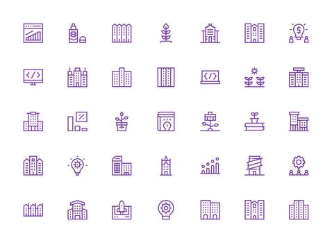 Development Design Icons featuring 35 in Regular Clean Line Style vector