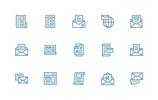 Newsletter featuring 15 Icons in Regular Line Design vector