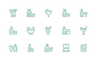 Barware Set with 15 Regular Line Icons vector