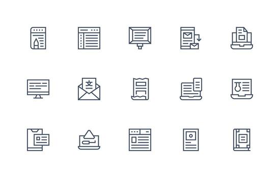 digital documento conjunto con 15 regular línea íconos vector