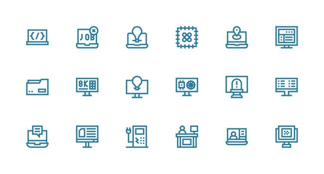Computer Set with 18 Strong Stroke Line Icons vector