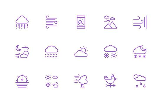 Forecast Icon Set with 15 Regular Line Icons vector