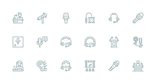 Minimal Line Icons from Microphone Set with 18 Vectors