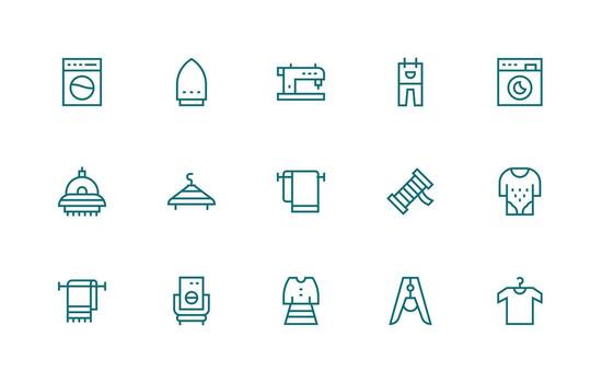 ropa diseño íconos presentando 15 en regular línea estilo vector