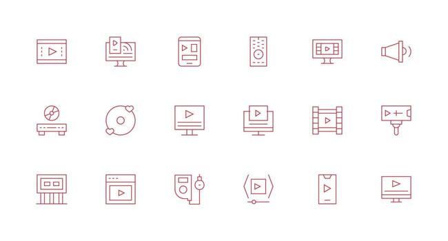 Minimal Line Icons from Media Player Set with 18 Vectors