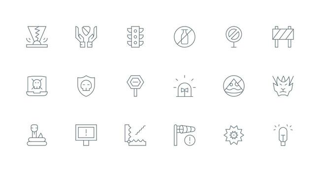 Caution Set with 18 Minimal Line Icons vector