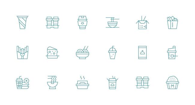 Takeout featuring 18 Icons in Minimal Line Design vector