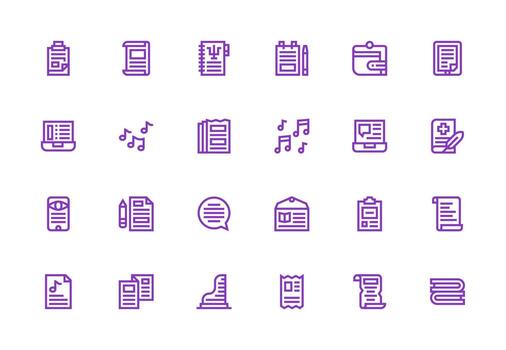 Notes Icon Set with 24 Thick Line Line Graphics vector