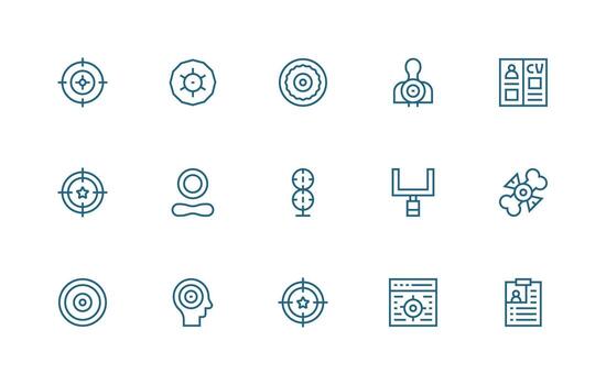 Objective Icon Collection with 15 Regular Line Designs vector