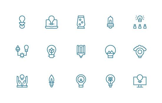 bombilla conjunto con 15 regular línea íconos vector