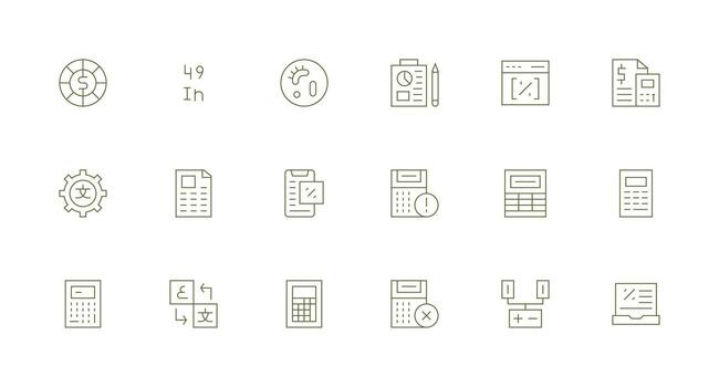 cálculo presentando 18 íconos en mínimo línea diseño vector