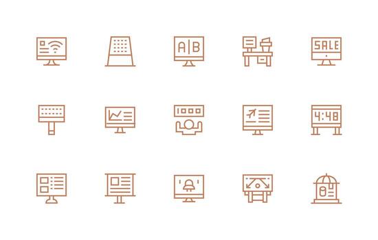 regular línea íconos desde digital monitor conjunto con 15 vectores