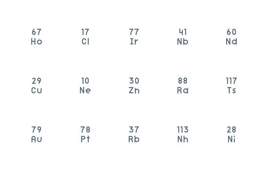 Regular Line Icons from Atomic Number Set with 15 Vectors