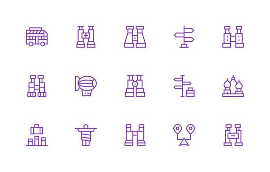 15 Regular Line Icons for Sightseeing Graphics vector