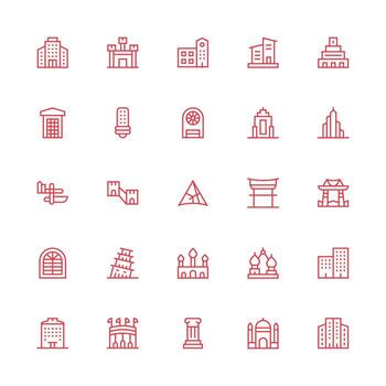 25 Medium Stroke Outline Icons for Architecture Graphics vector