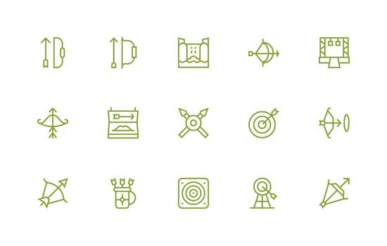 Archery Icon Set with 15 Regular Line Graphics vector