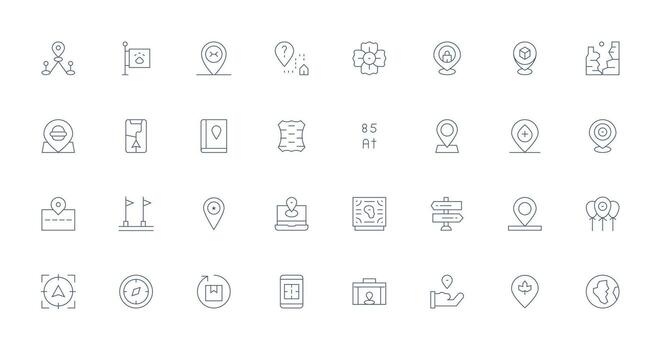 ubicación icono conjunto con 32 Delgado línea gráficos vector