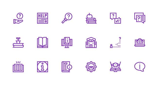 Strong Stroke Line Style Knowledge Base Icons with 18 Vectors