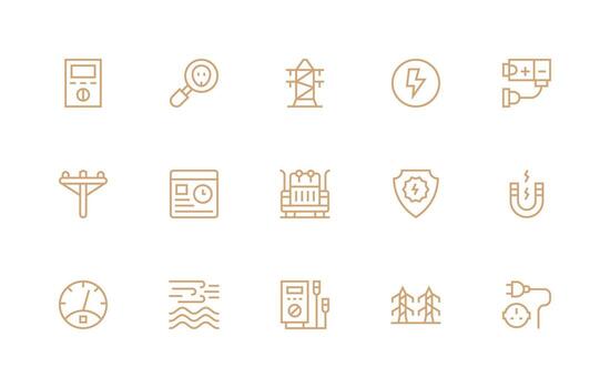 Current Icon Set with 15 Regular Line Graphics vector