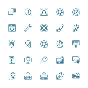 solución de problemas presentando 25 íconos en medio carrera contorno diseño vector