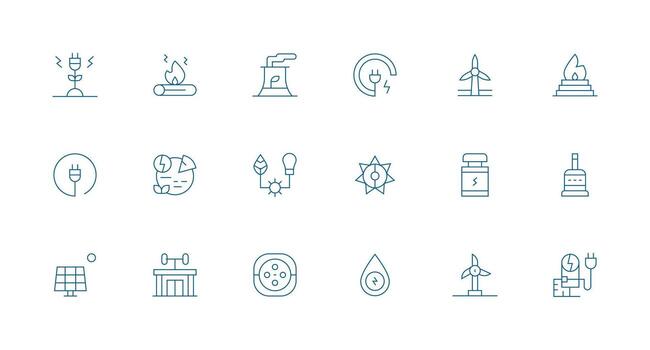 Energy Source Set with 18 Minimal Line Icons vector