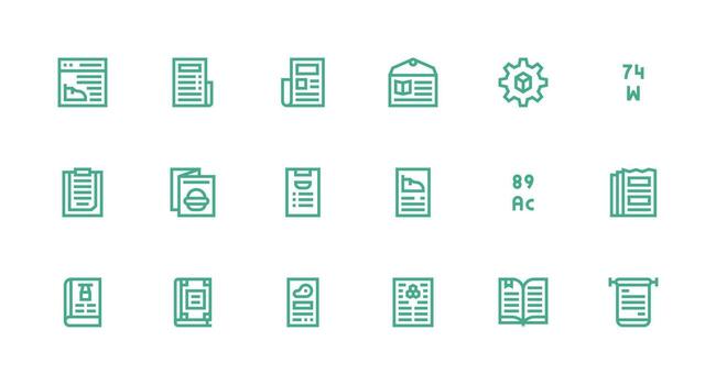 Strong Stroke Line Icons from Specifications Set with 18 Vectors