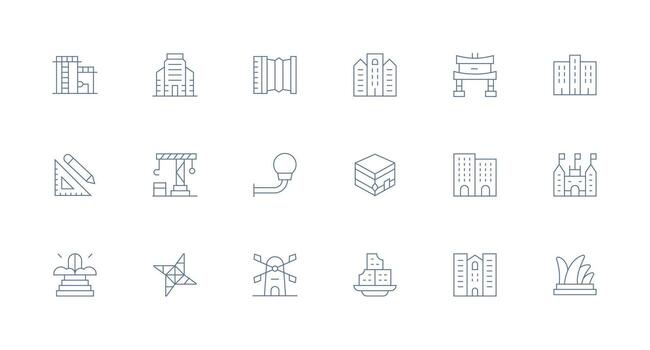 Architecture Design Icons featuring 18 in Minimal Line Style vector