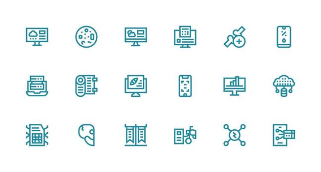 Digital Data featuring 18 Icons in Strong Stroke Line Design vector