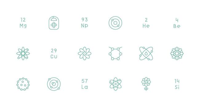 Atom Icon Set with 18 Minimal Line Graphics vector