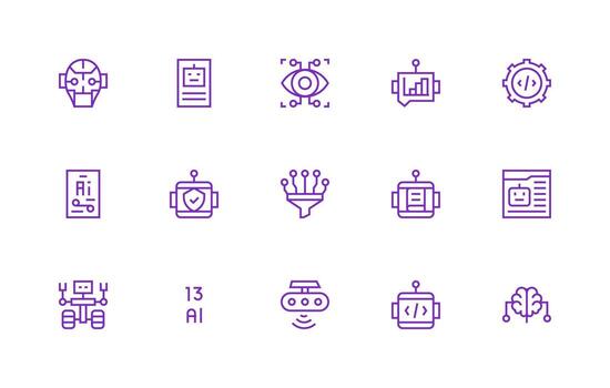 Machine Learning Set with 15 Regular Line Icons vector