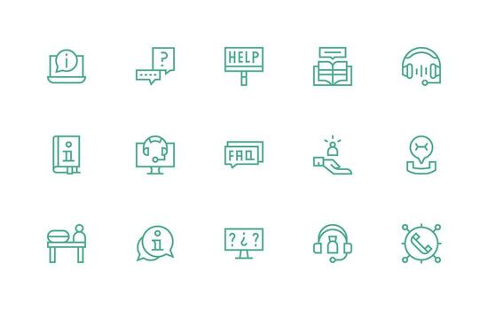 regular línea íconos desde apoyo centrar conjunto con 15 vectores