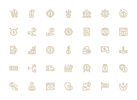 Regular Clean Line Icons from Dollar Set with 35 Vectors