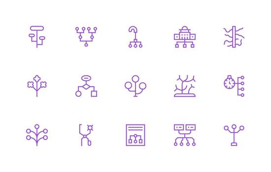 Branching Set with 15 Regular Line Icons vector