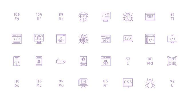 Thin Line Style Code Icons with 32 Vectors