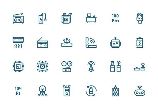 Electronics Icon Set with 24 Thick Line Line Graphics vector