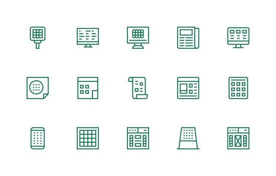 Regular Line Style Rows Icons with 15 Vectors
