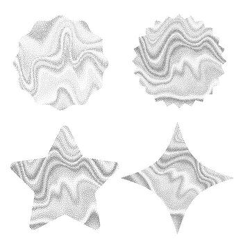 degradado granoso estrella con ruidoso ondulado efecto. punteado resumen formas con líquido arena textura en blanco antecedentes. vector