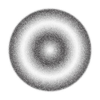 Grainy circle with noise dotted texture. Gradient ball with shadow on white background. Abstract planet sphere with halftone stipple effect vector