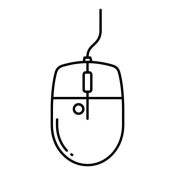 Black line art computer mouse with scroll wheel and button technology device vector