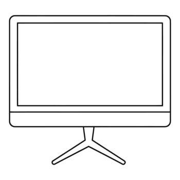 Black outline computer monitor screen display on stand technology vector